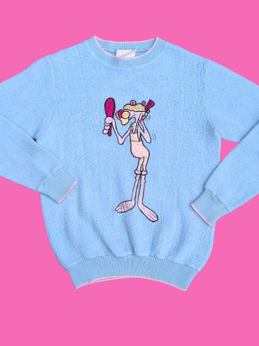 Vintage 1980's Pink Panther Blue Sweater Size S